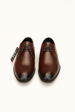 Load image into Gallery viewer, Men’s Brown Line-Pattern Formal Lace-Up Shoes