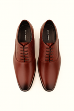 Load image into Gallery viewer, Men’s Tan Line-Pattern Formal Lace-Up Shoes