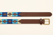 Load image into Gallery viewer, Men’s Brown Leather Belt with Multicolor Stitch Detailing
