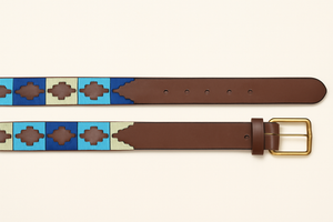 Men’s Brown Leather Belt with Multicolor Stitch Detailing