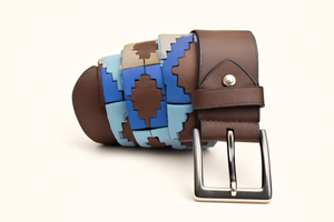 Men’s Brown Leather Belt with Multicolor Stitch Detailing